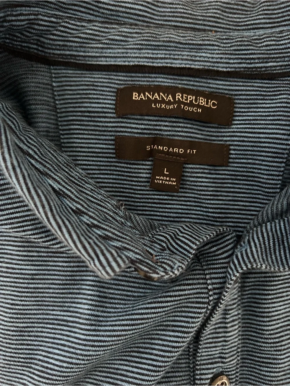 Banana Republic Luxury Touch Standard Fit Blue & Black Striped Polo - Men’s L